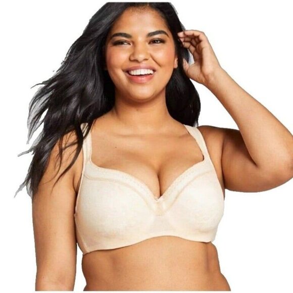 Lane Bryant Cacique Womens Bra Modern Lace Balconette 46C Cafe Mocha Underwire - Picture 1 of 8